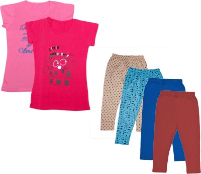 IndiWeaves Girls Casual Capri T-shirt(Blue, Brown, Pink, Beige)