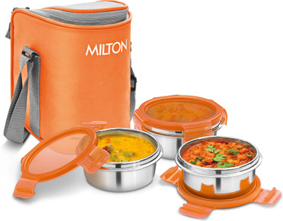 MILTON Cube-3 Stainless Steel Tiffin Lunch Box, 300 ml each Container 3 Containers Lunch Box(300 ml)