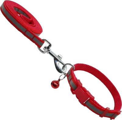 Jainsons Pet Products Reflector Nylon Leash and Collar Set with Bell for Small Breed Dog 120 cm Dog Strap Leash(Red)