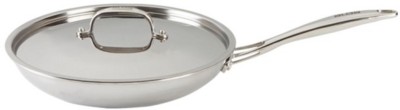 Alda Induction Base Stainless Steel Fry Pan with Lid Fry Pan 28 cm diameter with Lid 1 L capacity(Stainless Steel, Induction Bottom)