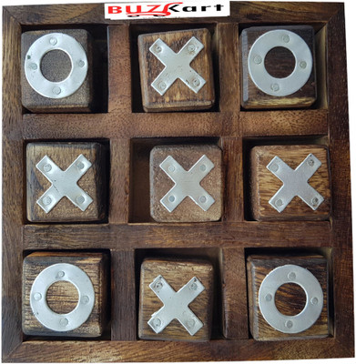 BuzyKart Noughts and Crosses Game Wood Tic Tac Toe Toy Game for Kids Adults(1 Pieces)