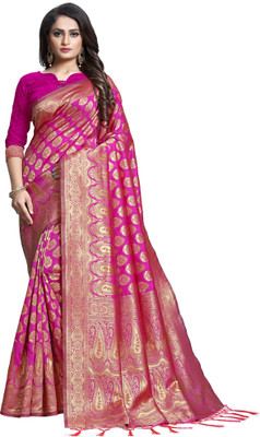 Ratnavati Embellished, Woven Banarasi Silk Blend Saree(Pink)