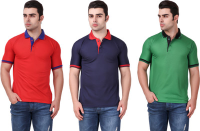 KETEX Solid Men Polo Neck Multicolor T-Shirt