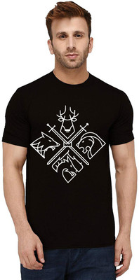 Aseria Graphic Print Men Round Neck Black T-Shirt