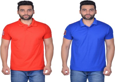 Cousin's Solid Men Polo Neck Red, Blue T-Shirt