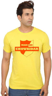 Aseria Graphic Print Men Round Neck Yellow T-Shirt