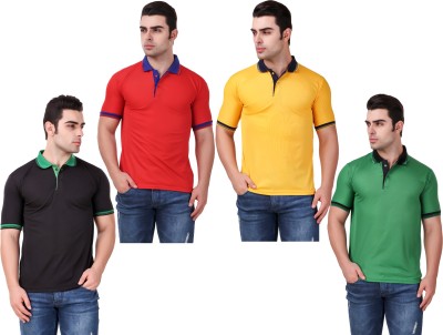 FUNKY GUYS Solid Men Polo Neck Multicolor T-Shirt