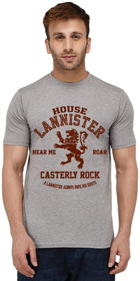 Aseria Graphic Print Men Round Neck Grey T-Shirt