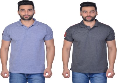 Cousin's Solid Men Polo Neck Grey T-Shirt