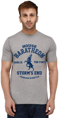 Aseria Graphic Print Men Round Neck Grey T-Shirt