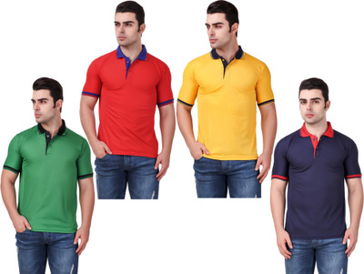 KETEX Solid Men Polo Neck Multicolor T-Shirt
