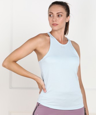 UNDER ARMOUR Casual No Sleeve Self Design Women Light Blue Top