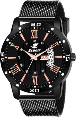 Espoir NA All Black Mesh Strap DAY AND DATE FUNCTIONING Analog Watch  - For Men