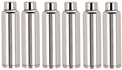 Steelo classic stainless steel fridge water bottle 1000ml (pack of 6) 1000 ml Bottle(Pack of 6, Steel/Chrome, Steel)