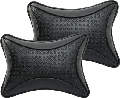 Auto Hub Black Leatherite Car Pillow Cushion for Universal For Car(Rectangular, Pack of 2)