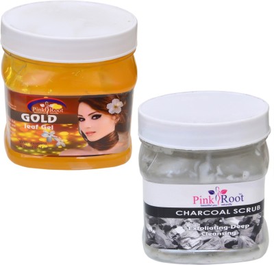 PINKROOT GOLD GEL 500GM WITH CHARCOAL SCRUB 500GM(2 Items in the set)