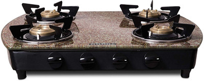 Jindal 4 Burner Designer Red Marble Toughened Glass Cooktop For Kitchen Glass, Stainless Steel Manual Gas Stove(4 Burners)