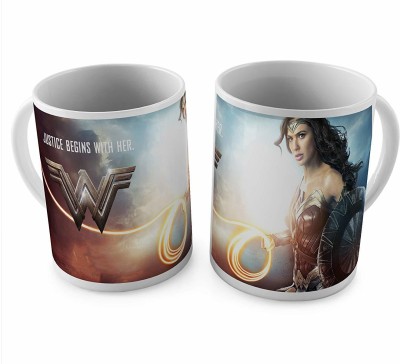 Happy GiftMart 1 QTY of Wonder Woman Justice Begin with Her Ceramic Coffee Officially Licensed by WB Ceramic Coffee Mug(325 ml)