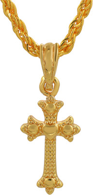 Morvi Gold Plated Brass 24KT Micron, Jesus and criss Cross Gold-plated Brass Pendant