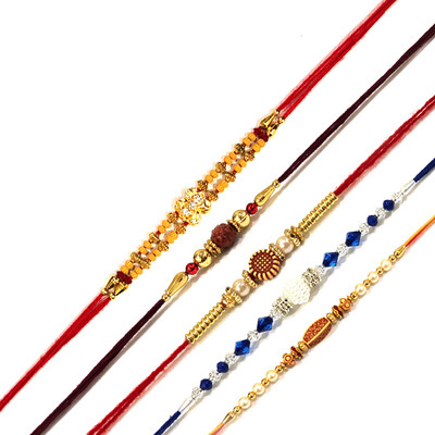 SB Designer Rakhi Combo of 5 Mauli Thread Rakhi  Set(of 5 with tikka pack)