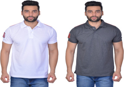 Cousin's Solid Men Polo Neck Multicolor, White T-Shirt