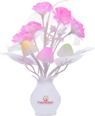 InspireCloud auto ON/Off Sensor Mushroom Shape LED Night lamp with Multicolor Light Illuminated and Flowers Night Lamp(16 cm, Pink)