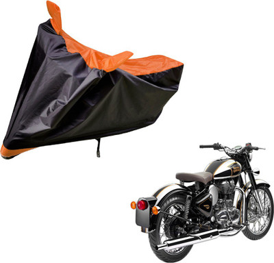 Amanzo Two Wheeler Cover for Royal Enfield(Classic Chrome, Black, Orange)