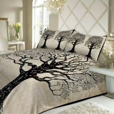 Molak Handloom 250 TC Cotton Double Printed Flat Bedsheet(Pack of 1, Black)