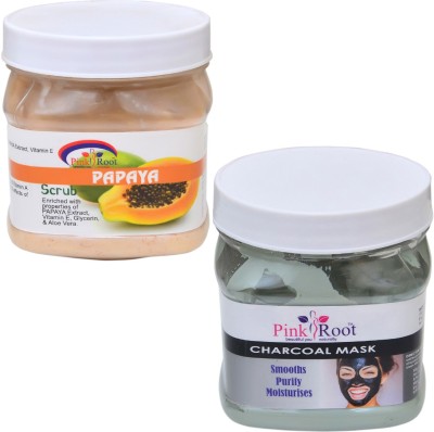 PINKROOT PAPAYA SCRUB 500GM WITH CHARCOAL MASK 500GM(2 Items in the set)