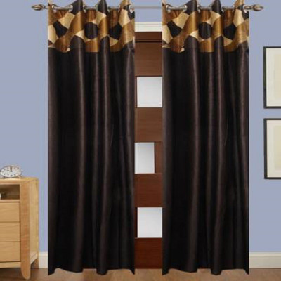 Sehbhagi 214 cm (7 ft) Polyester Semi Transparent Window Curtain (Pack Of 2)(Self Design, Brown)