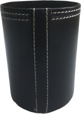 PURPLE RABBIT 1 Compartments PU LEATHER DESK ORGANIZER/PEN STAND- ROUND(Black)