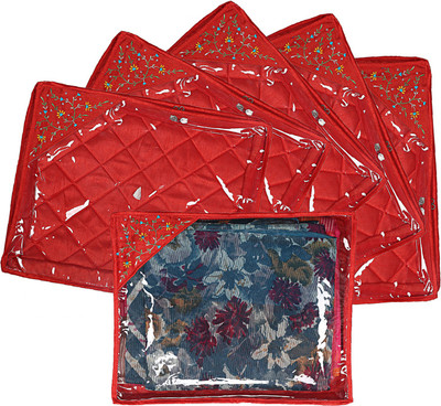 KUBER INDUSTRIES Embroidry Design Silk 6 Pieces Single Packing Saree Cover (Red) -CTLTC10601 CTLTC010601(Red)