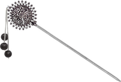 V L INTERNATIONAL Japanese Hair Sticks For Bun Oxidised Silver Metal Hair Pin For Hair Bun Bun Stick(Silver)