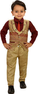 Bold Born Boys Festive & Party Shirt, Waistcoat and Pant Set(Gold Pack of 1)
