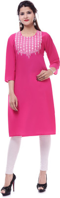 P PRIYA FASHION Women Solid Straight Kurta(Pink)