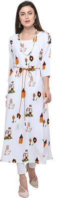 TexStile Women Printed A-line Kurta(White)