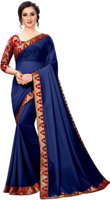 Online Bazaar Solid/Plain Bollywood Georgette, Chiffon Saree(Dark Blue)