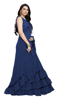 ASTEYAM Solid/Plain Bollywood Georgette Saree(Blue)