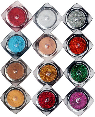 VOZWA Shining Shimmer Powder and Sparkles Glitter Powder (Pack of 12 Pcs)(Multi)