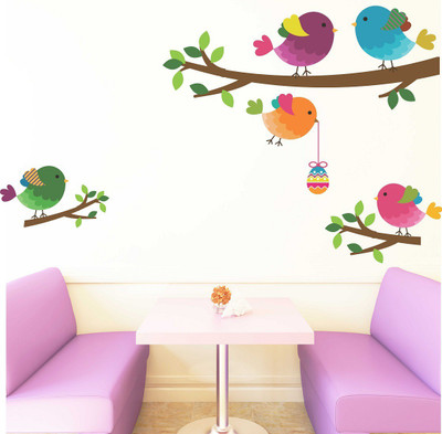 Littlebuds 70 cm Colorful Birds Removable Sticker(Pack of 1)