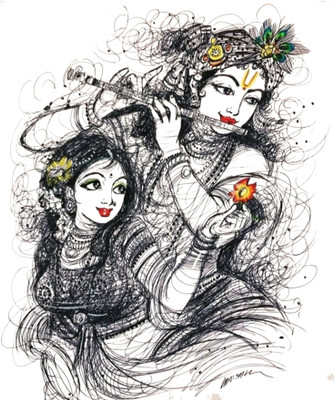 Impression Wall 56 cm Radha Krishna Self Adhesive Sticker(Pack of 1)
