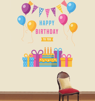 Wallzone 60 cm Happy Birthday Removable Sticker(Pack of 1)