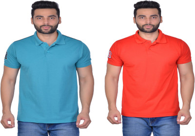 Cousin's Solid Men Polo Neck Red, Light Green T-Shirt