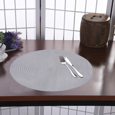 KUBER INDUSTRIES Round Pack of 6 Table Placemat(Silver, PVC)