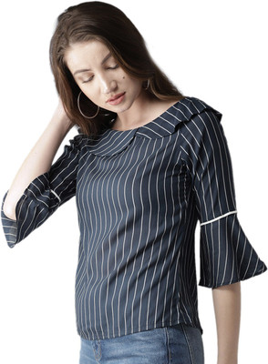 Style Quotient Casual 3/4 Sleeve Striped Women White, Blue Top