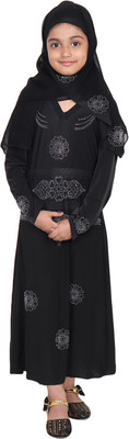 BINISH Polyester Self Design Burqa With Hijab(Black)