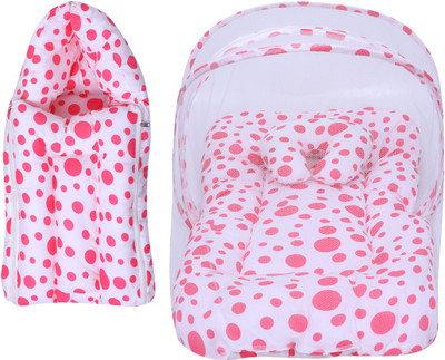 Miss & Chief by Flipkart Baby Combo Of Mattress With Mosquito Net & Sleeping Bag Baby Bed & Sleeping Bag Polycotton Circle Print(Fabric, Pink)