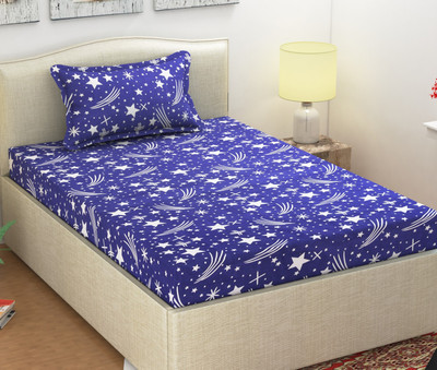 Shubh 104 TC Microfiber Single Self Design Flat Bedsheet(Pack of 1, Blue)