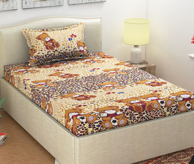 Shubh 104 TC Microfiber Single Cartoon Flat Bedsheet(Pack of 1, Brown)