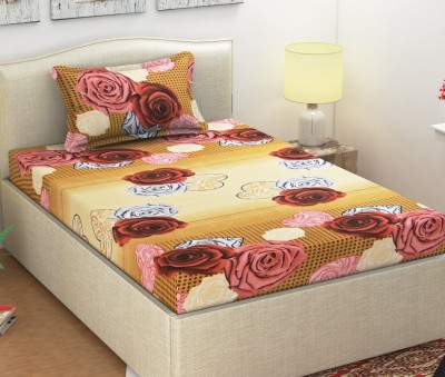 Shubh 104 TC Microfiber Single Floral Flat Bedsheet(Pack of 1, Brown)